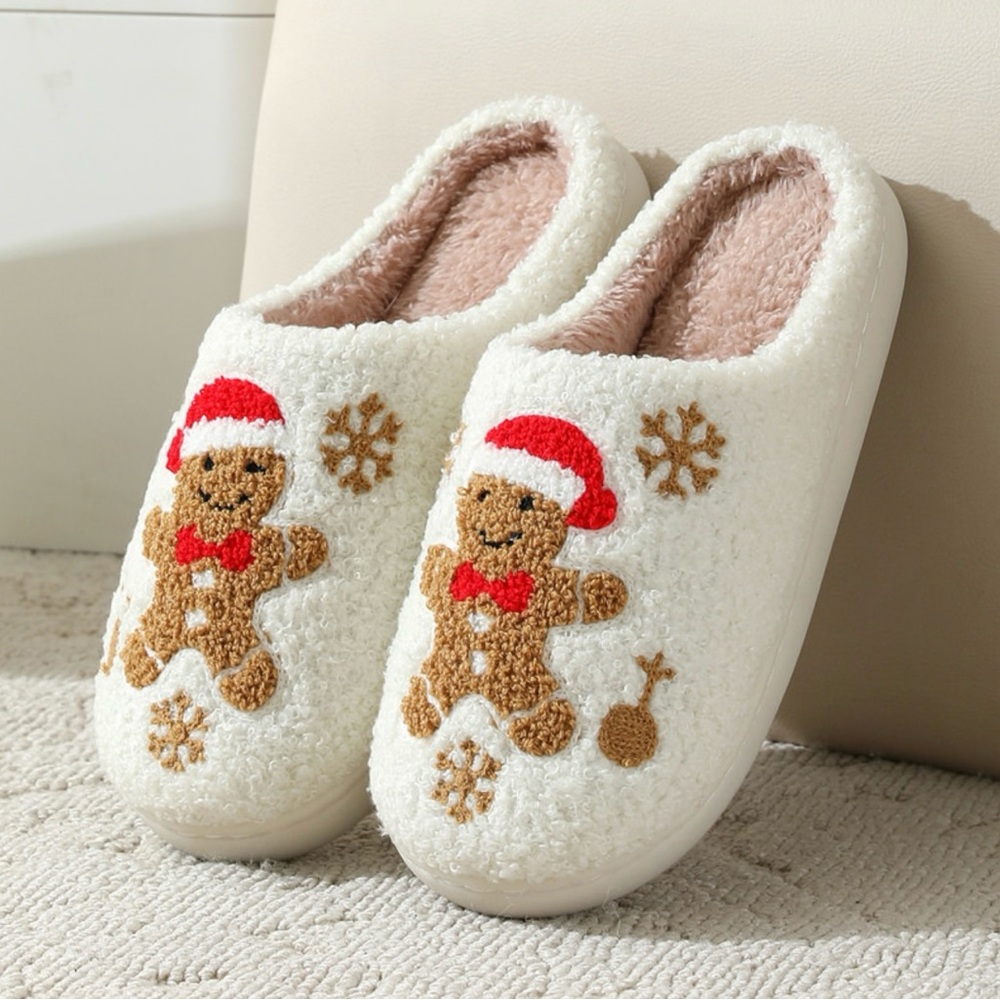 Cozy Holiday Slippers with Gingerbread Design